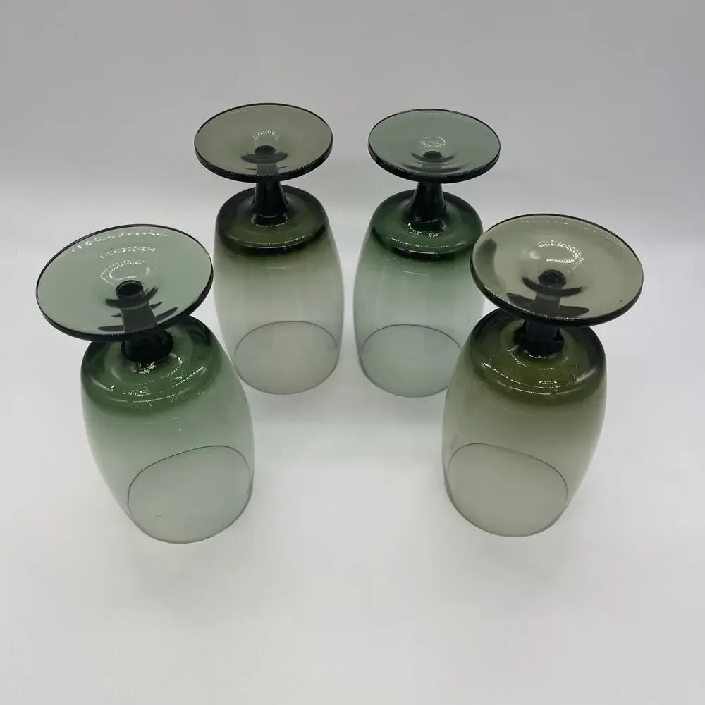 Vintage MCM Gorham Crystal Accent Set of 4 Green Water Wine Goblets Glasses 6.5